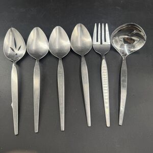 VTG Oneida Community FROSTFIRE Stainless Serving Lot of 6 Spoons Fork Ladle